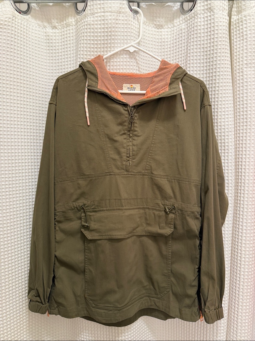 Marine Layer Tacoma Anorak Olive Pullover with Coral Mesh Hood - size small